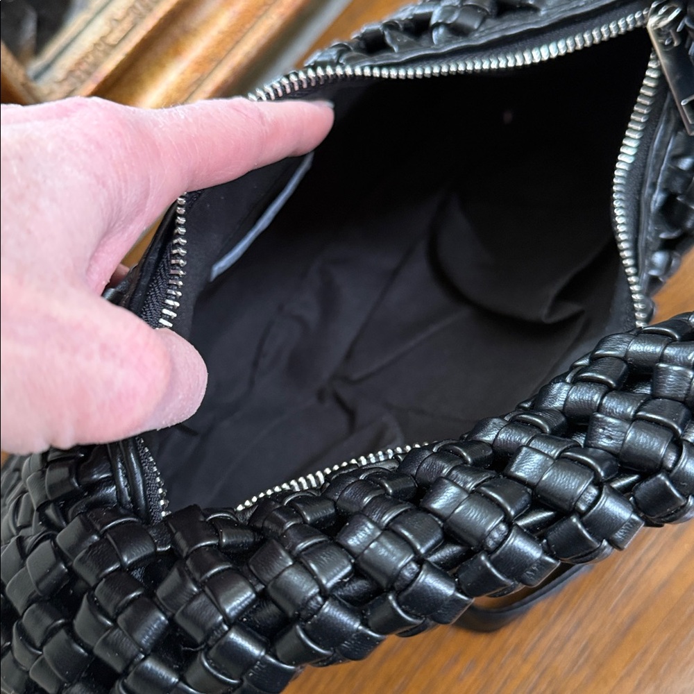 New. Sincerely Jules Elegant Black faux leather Woven Crossbody or handle Bag. - Picture 11 of 16
